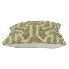 Handwoven Jute Cushion Cover – Green Geometric Tribal Pattern | Textured Boho Decorative Pillow Case | 18x18 Inch