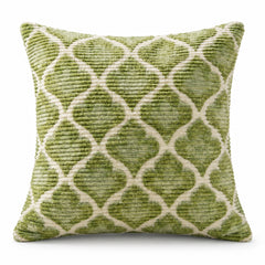 Olive green square cushion with bold repeating cream ogee lattice design