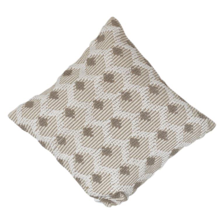 Beige strukturierter Kissenbezug aus Baumwolle mit geometrischer Blumenstickerei | Neutraler Boho-Dekokissenbezug (45x45 cm) - Bulk manufacturer & supplier from Panipat, India