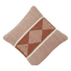 Rust Geometric Embroidered Cotton Cushion Cover | Textured Boho Throw Pillow Case | 18x18 Inch Decorative Accent