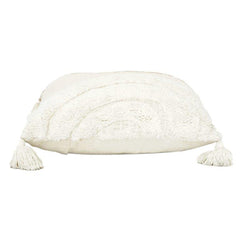 Tufted Cotton Cushion Cover 45x45 cm – Textured Abstract Neutral Design with Tassels