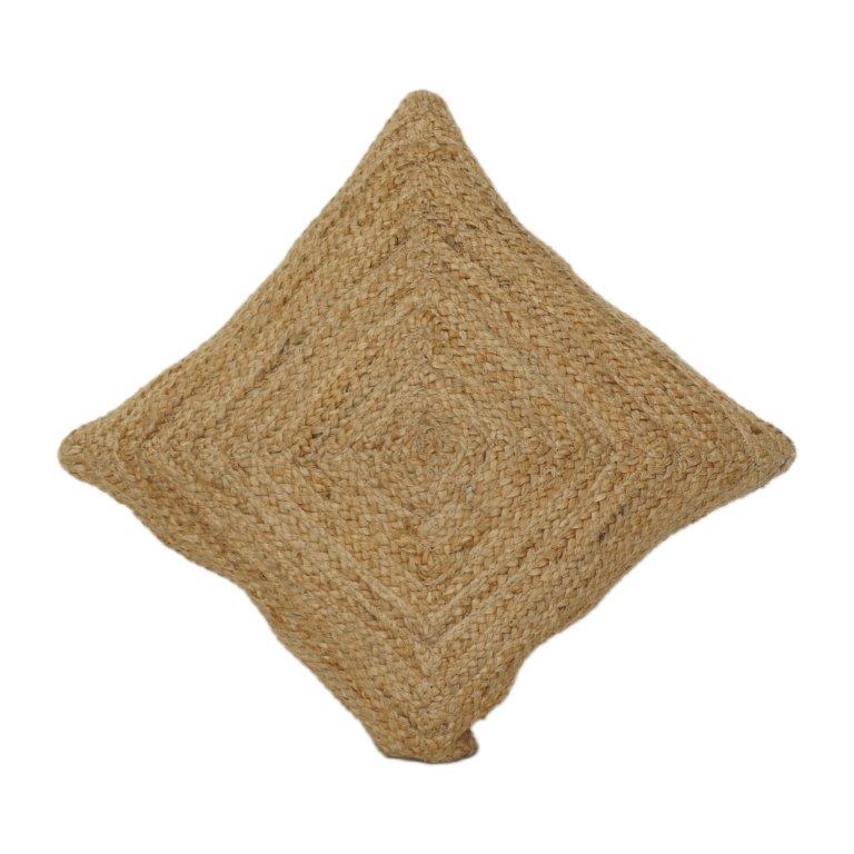 Handwoven Natural Jute Cushion Cover | Rustic Boho Square Pillow Case with Textured Spiral Weave | 18x18 Inch Decorative Throw Cushion