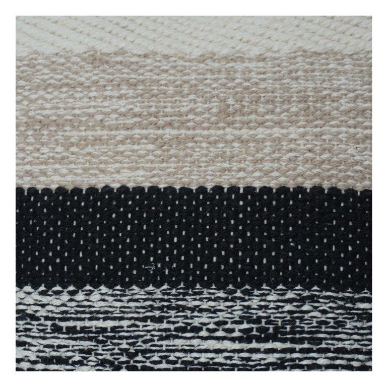 Textured Cotton Cushion Cover 40x60 cm | Neutral Beige & Black Striped Design | Handwoven Decorative Pillow Cover with Hidden Zipper - Bulk manufacturer & supplier from Panipat, India