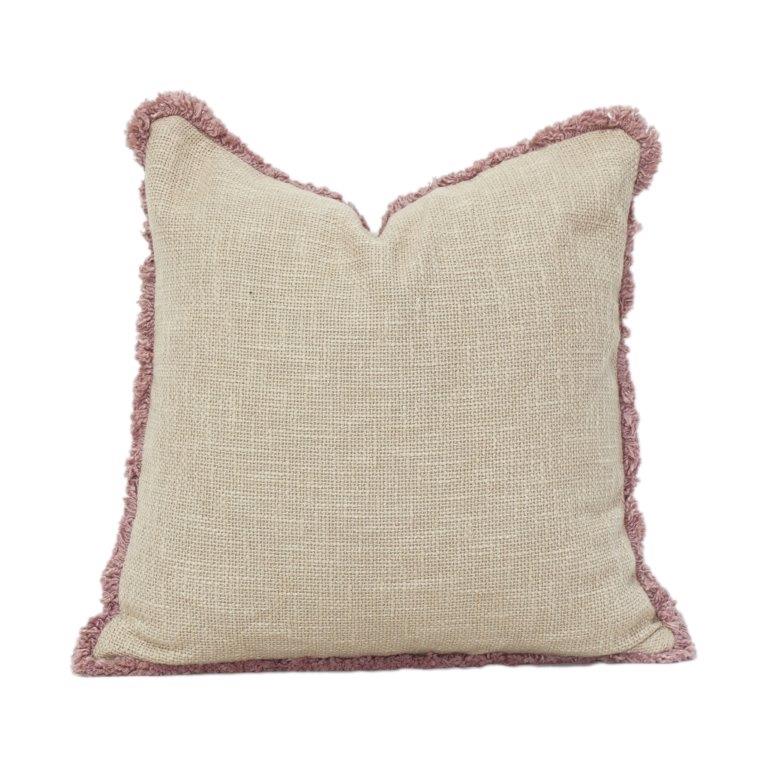 Housse de coussin premium aspect lin avec bords frangés – Housse de coussin décorative beige neutre (45x45 cm) - Bulk manufacturer & supplier from Panipat, India
