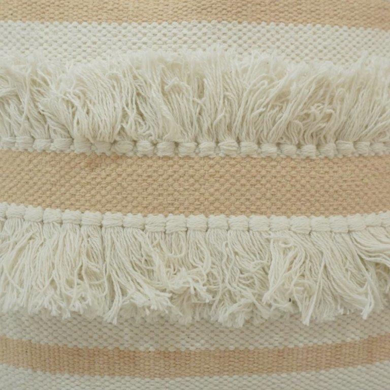 Handmade Cotton Striped Fringe Cushion Cover 45x45 cm | Boho Textured Throw Pillow Cover in Beige & Ivory - Bulk manufacturer & supplier from Panipat, India