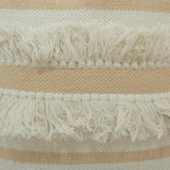 Handmade Cotton Striped Fringe Cushion Cover 45x45 cm | Boho Textured Throw Pillow Cover in Beige & Ivory