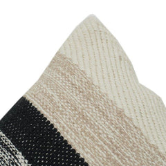 Textured Cotton Cushion Cover 40x60 cm | Neutral Beige & Black Striped Design | Handwoven Decorative Pillow Cover with Hidden Zipper