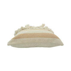 Handmade Cotton Striped Fringe Cushion Cover 45x45 cm | Boho Textured Throw Pillow Cover in Beige & Ivory