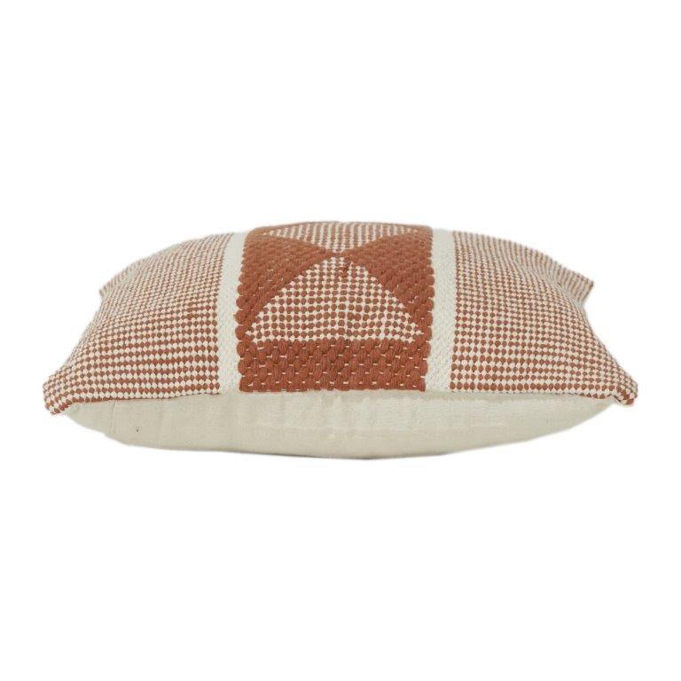 Rust Geometric Embroidered Cotton Cushion Cover | Textured Boho Throw Pillow Case | 18x18 Inch Decorative Accent - Bulk manufacturer & supplier from Panipat, India