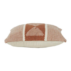 Rust Geometric Embroidered Cotton Cushion Cover | Textured Boho Throw Pillow Case | 18x18 Inch Decorative Accent
