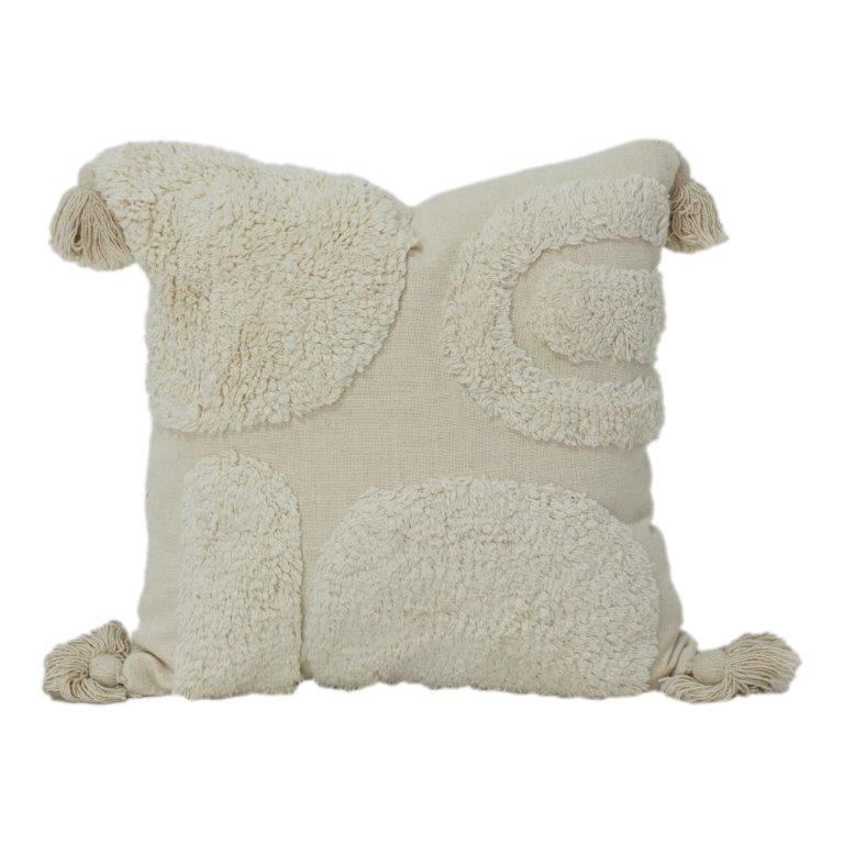 Cream Tufted Cotton Cushion Cover with Geometric Texture | Soft Neutral Decorative Pillow Cover (18x18 Inch) - Bulk manufacturer & supplier from Panipat, India