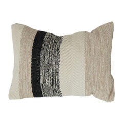Textured Cotton Cushion Cover 40x60 cm | Neutral Beige & Black Striped Design | Handwoven Decorative Pillow Cover with Hidden Zipper