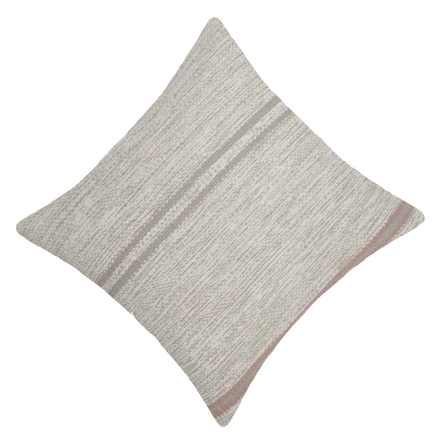 Handmade Handwoven Cotton Cushion Cover 45x45 cm | Neutral Striped Textured Throw Pillow Cover | Boho Farmhouse Home Décor | Concealed Zip