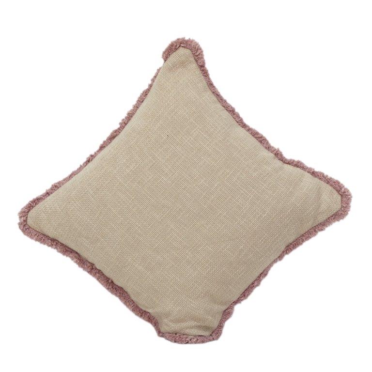 Housse de coussin premium aspect lin avec bords frangés – Housse de coussin décorative beige neutre (45x45 cm) - Bulk manufacturer & supplier from Panipat, India