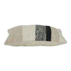 Textured Cotton Cushion Cover 40x60 cm | Neutral Beige & Black Striped Design | Handwoven Decorative Pillow Cover with Hidden Zipper