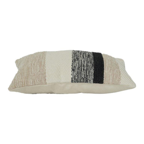 Beige and black striped handwoven cotton cushion cover 40x60 cm