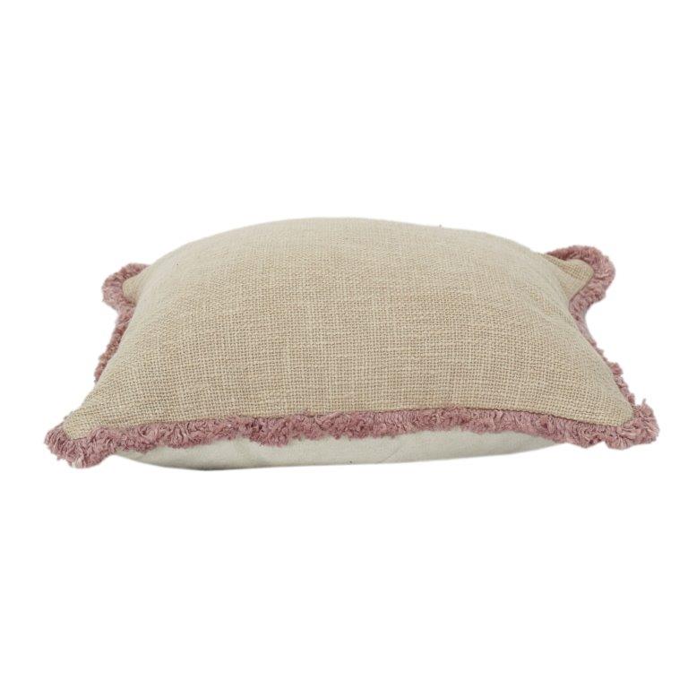 Housse de coussin premium aspect lin avec bords frangés – Housse de coussin décorative beige neutre (45x45 cm) - Bulk manufacturer & supplier from Panipat, India