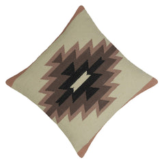 Handwoven Cotton Cushion Cover 45x45 cm | Geometric Tribal Pattern | Decorative Boho Throw Pillow Cover with Concealed Zip | Beige & Brown