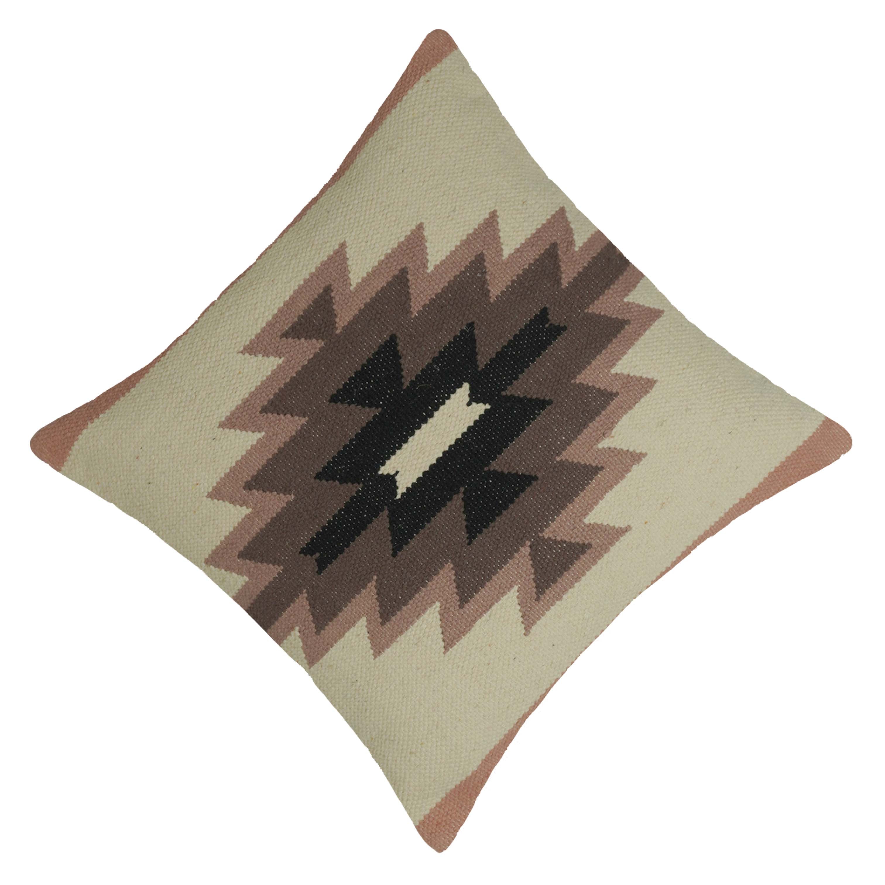 Handwoven Cotton Cushion Cover 45x45 cm | Geometric Tribal Pattern | Decorative Boho Throw Pillow Cover with Concealed Zip | Beige & Brown