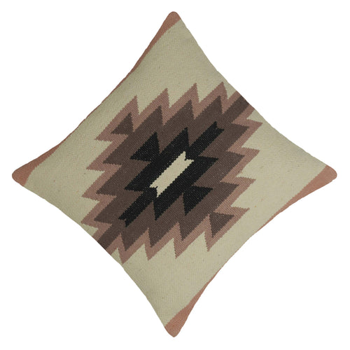 Beige and brown geometric tribal handwoven cotton cushion cover 45x45 cm