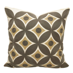 Embroidered Geometric Cotton Cushion Cover 45x45 cm | Modern Abstract Circle Pattern Decorative Throw Pillow Cover | Concealed Zip | Beige & Charcoal