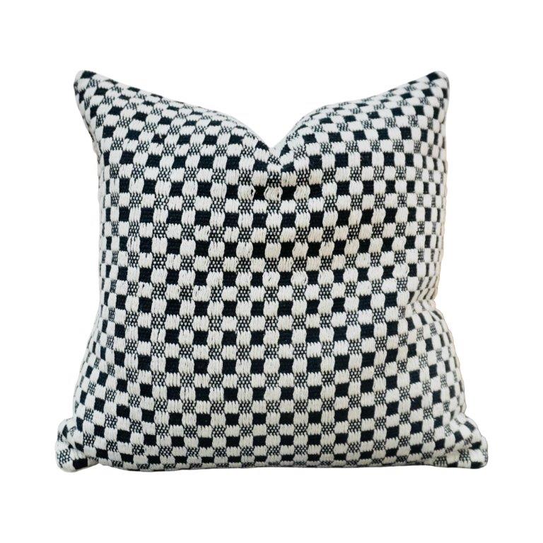 Handmade Cotton Checkered Cushion Cover 45x45 cm | Black & White Woven Throw Pillow Cover | Modern Boho Home Décor - Bulk manufacturer & supplier from Panipat, India