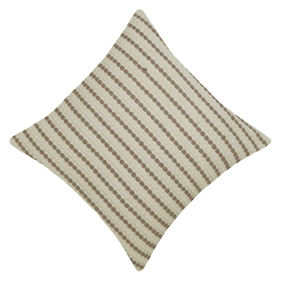 Handwoven Cotton Cushion Cover 45x45 cm – Ivory & Taupe Striped Textured Design | Handmade Boho Home Décor