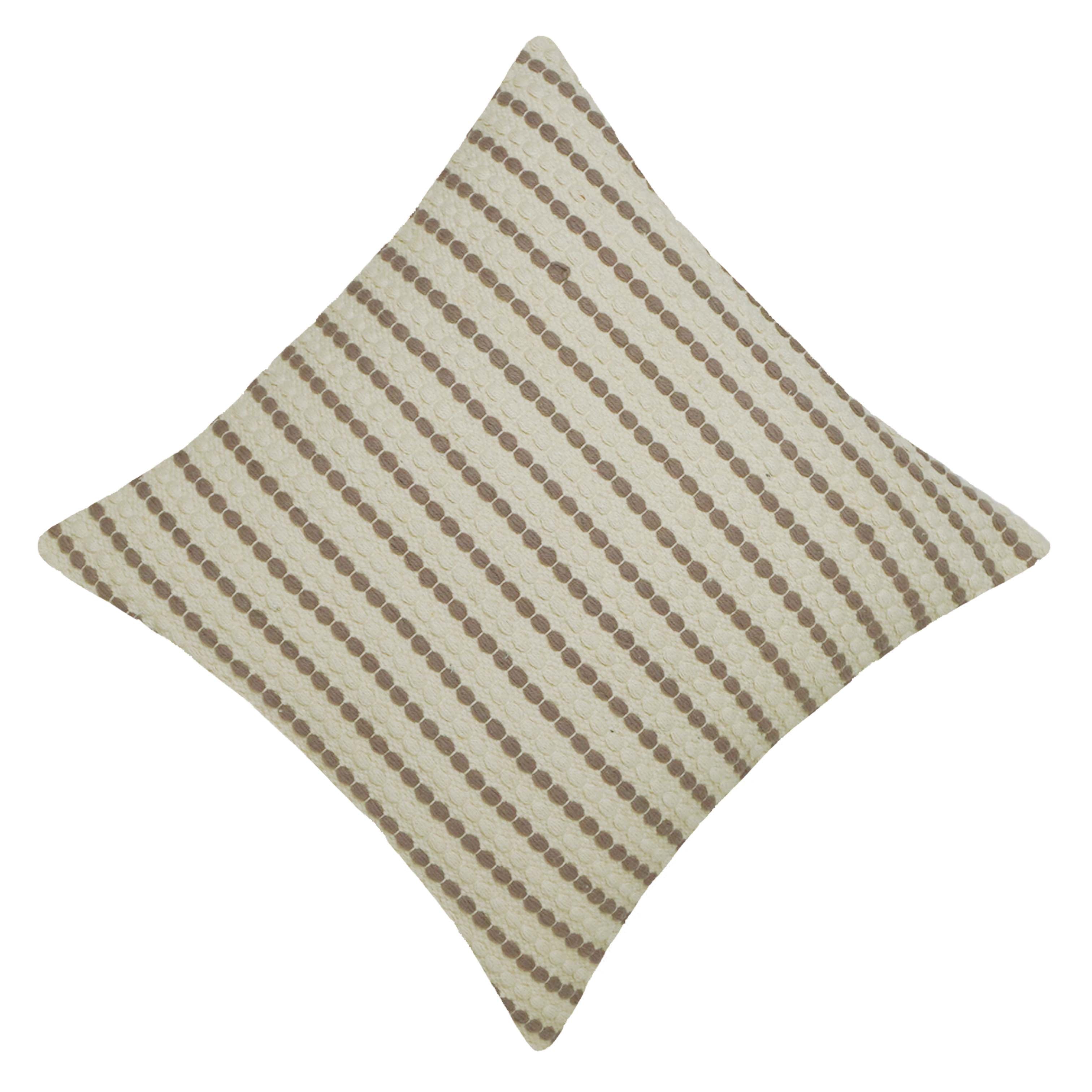 Handwoven Cotton Cushion Cover 45x45 cm – Ivory & Taupe Striped Textured Design | Handmade Boho Home Décor
