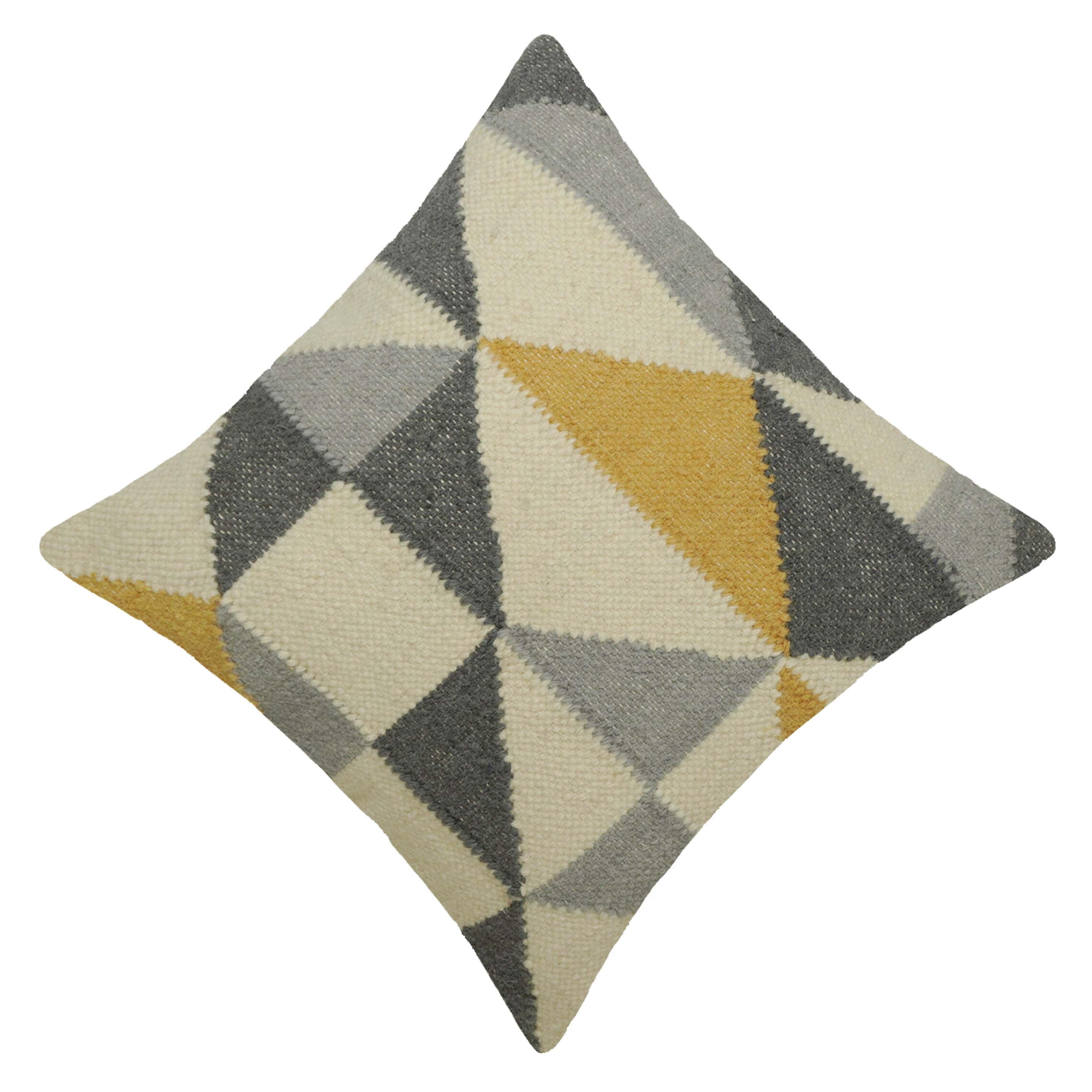 Handwoven Wool Geometric Cushion Cover 45x45 cm | Modern Abstract Pattern | Decorative Throw Pillow Cover with Hidden Zipper