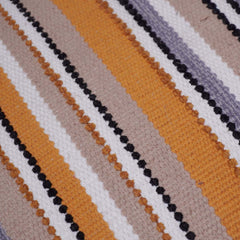 Handwoven Striped Cotton Cushion Cover with Tassels | Mustard, Beige & Grey | 45x45 cm Decorative Throw Pillow Cover