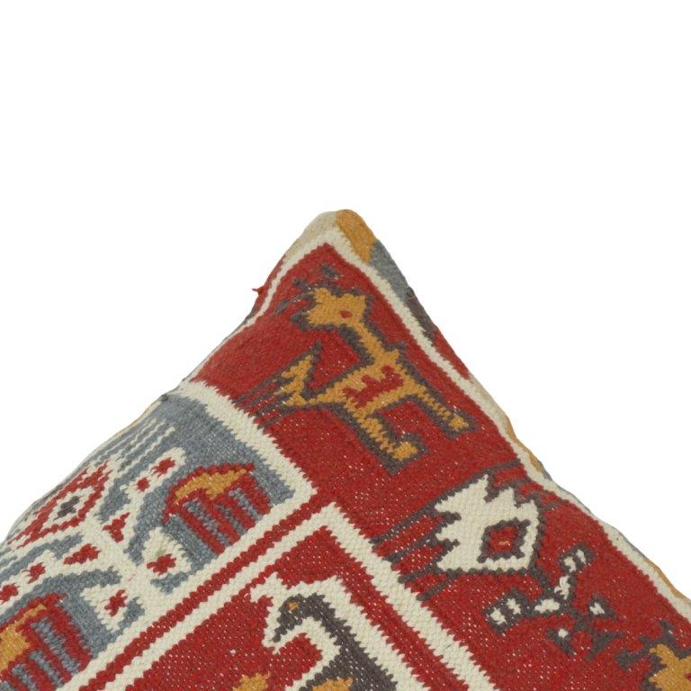 Handmade Turkish Kilim Cushion Cover 45x45 cm | Vintage Tribal Geometric Cotton Pillow Cover | Artisan Woven Decorative Cushion