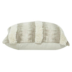 Textured Cotton Cushion Cover with Woven Stripes & Tufted Detail | Neutral Boho Throw Pillow Cover | 18x18 Inch