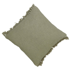Handwoven Cotton Cushion Cover with Fringe Edges – Sage Green Textured Decorative Throw Pillow Cover | 45 x 45 cm (18 x 18 Inch)