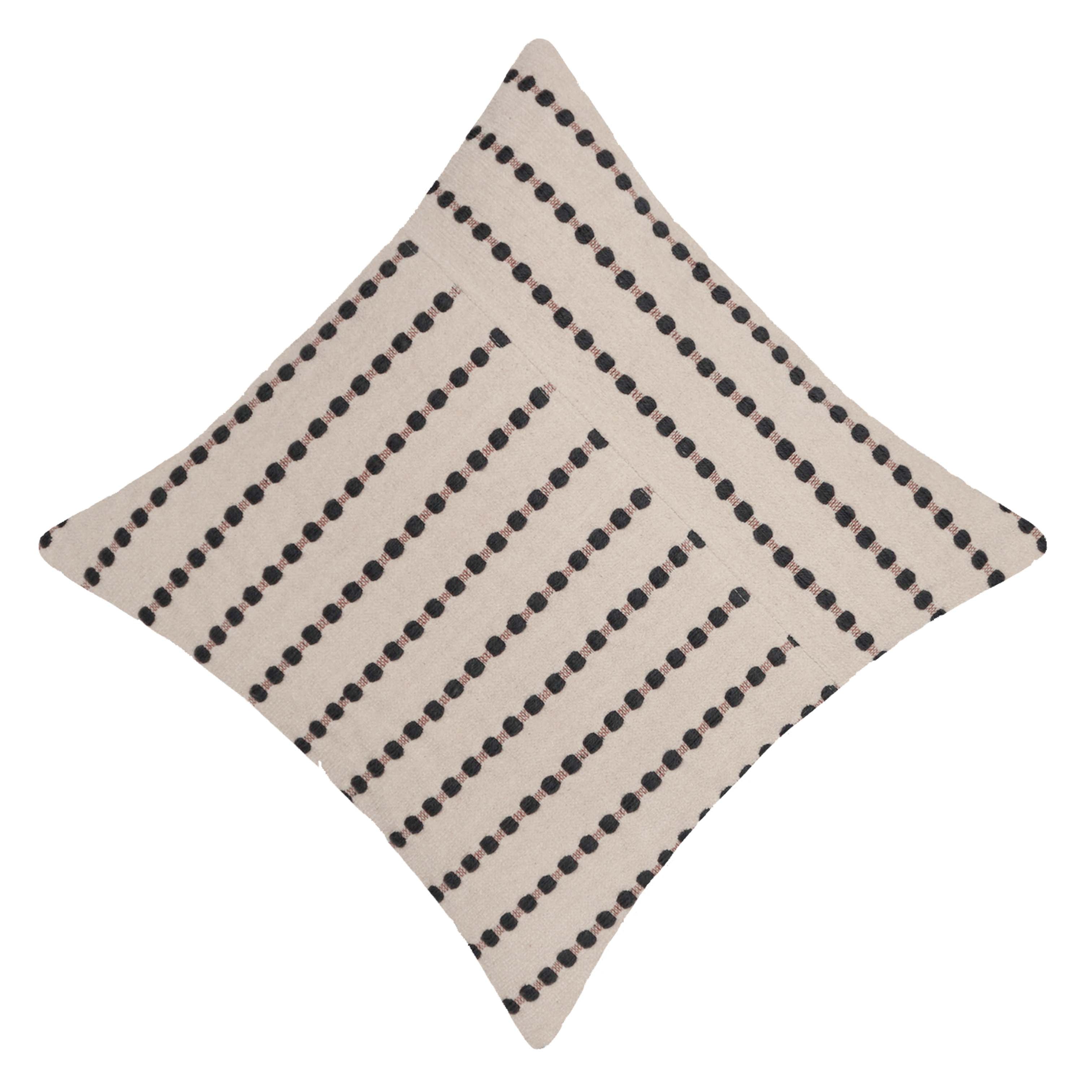 Handwoven Cotton Cushion Cover 45x45 cm | Ivory & Black Textured Woven Stripe Design | Decorative Throw Pillow Cover | Hidden Zip | Boho Modern Home Décor