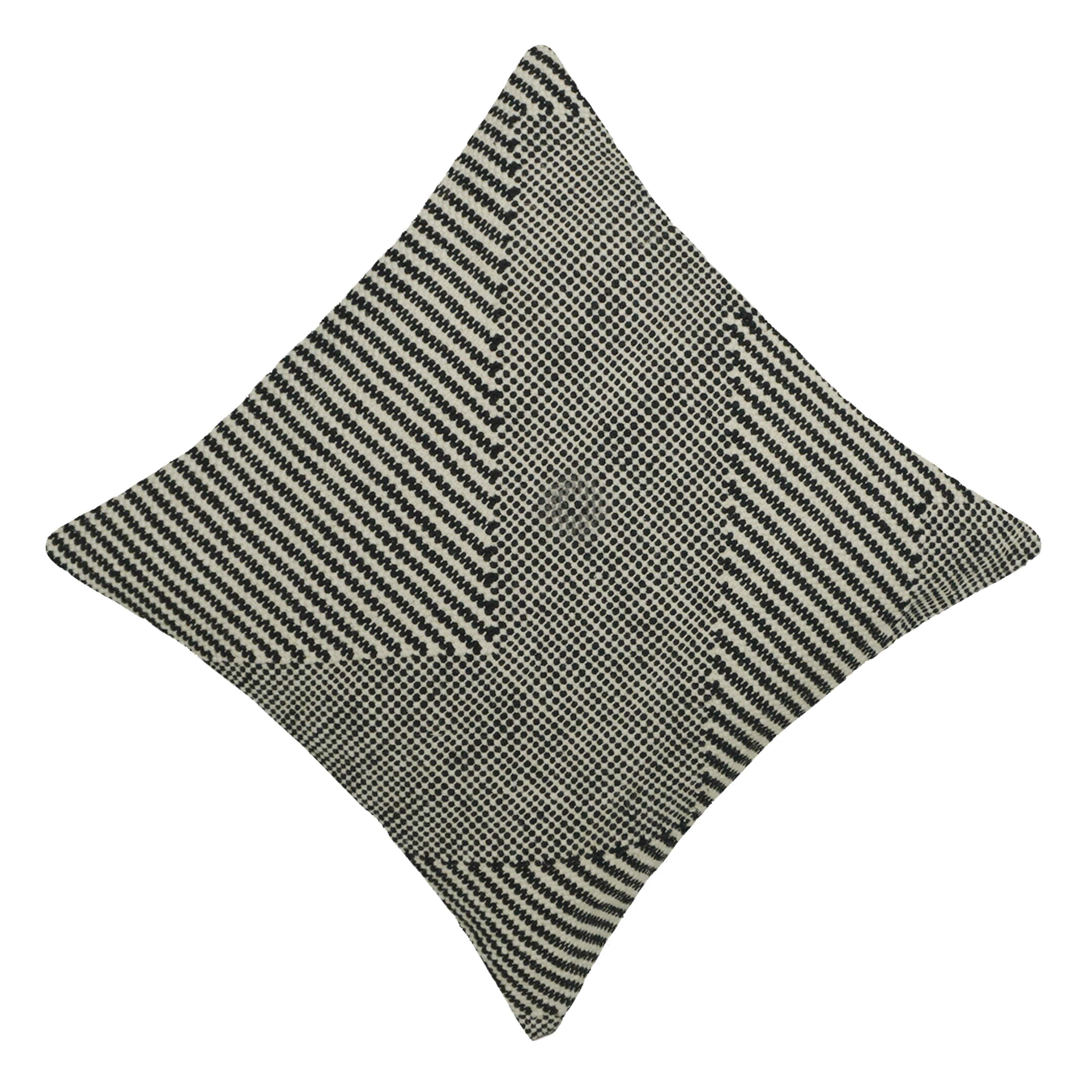 Handwoven Cotton Cushion Cover 45x45 cm – Black & Ivory Abstract Geometric Pattern