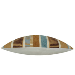 Handwoven Cotton Striped Cushion Cover 35x50 cm | Woven Lumbar Throw Pillow Cover | Blue, Brown & Beige Decorative Cushion Cover