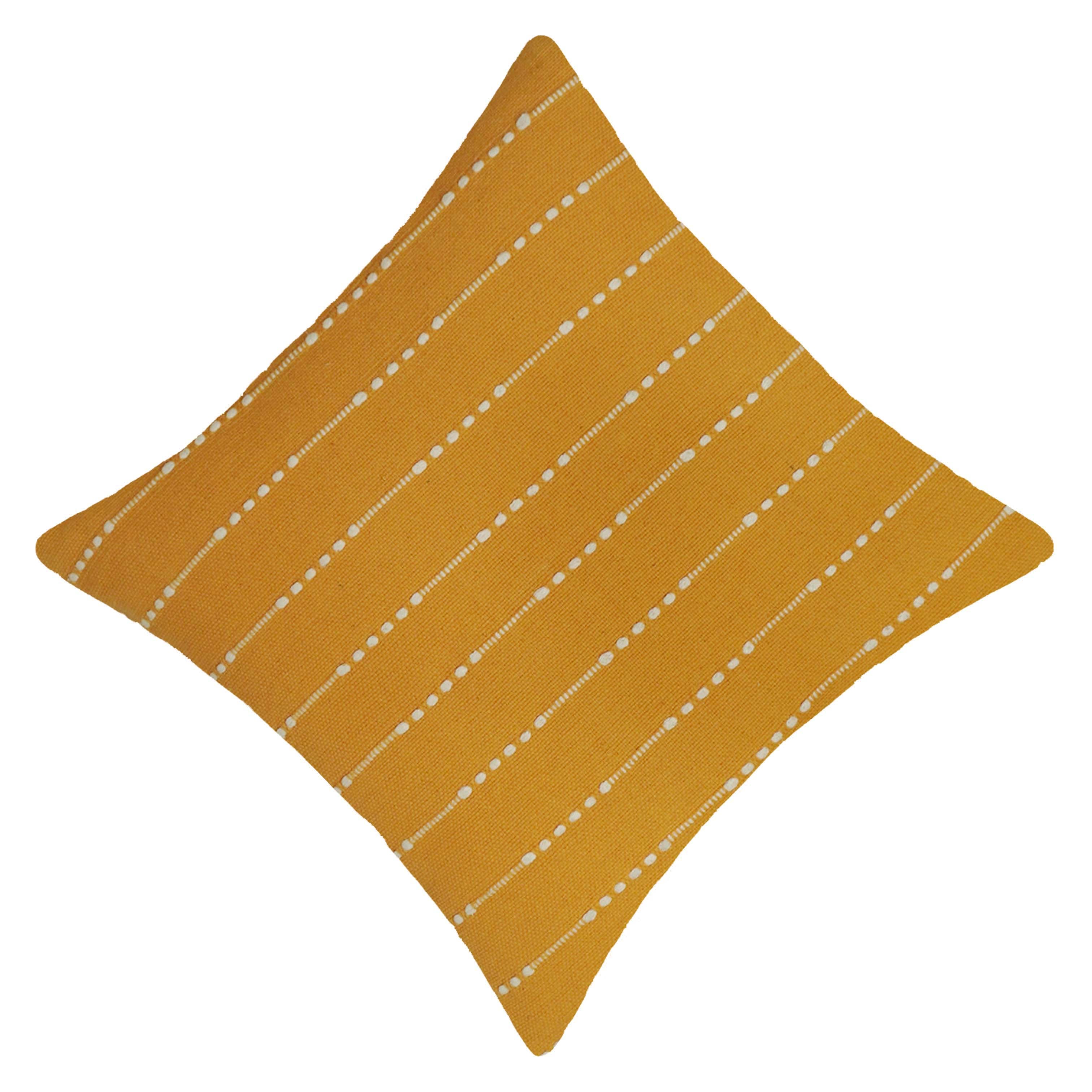 Handwoven Cotton Cushion Cover 45x45 cm | Mustard Yellow Textured Woven Throw Pillow Cover | Modern Boho Decorative Cushion Cover | Hidden Zipper