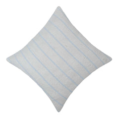 Handwoven Cotton Striped Cushion Cover 45x45 cm | Textured Woven Throw Pillow Cover | White & Sky Blue | Modern Farmhouse & Coastal Home Décor