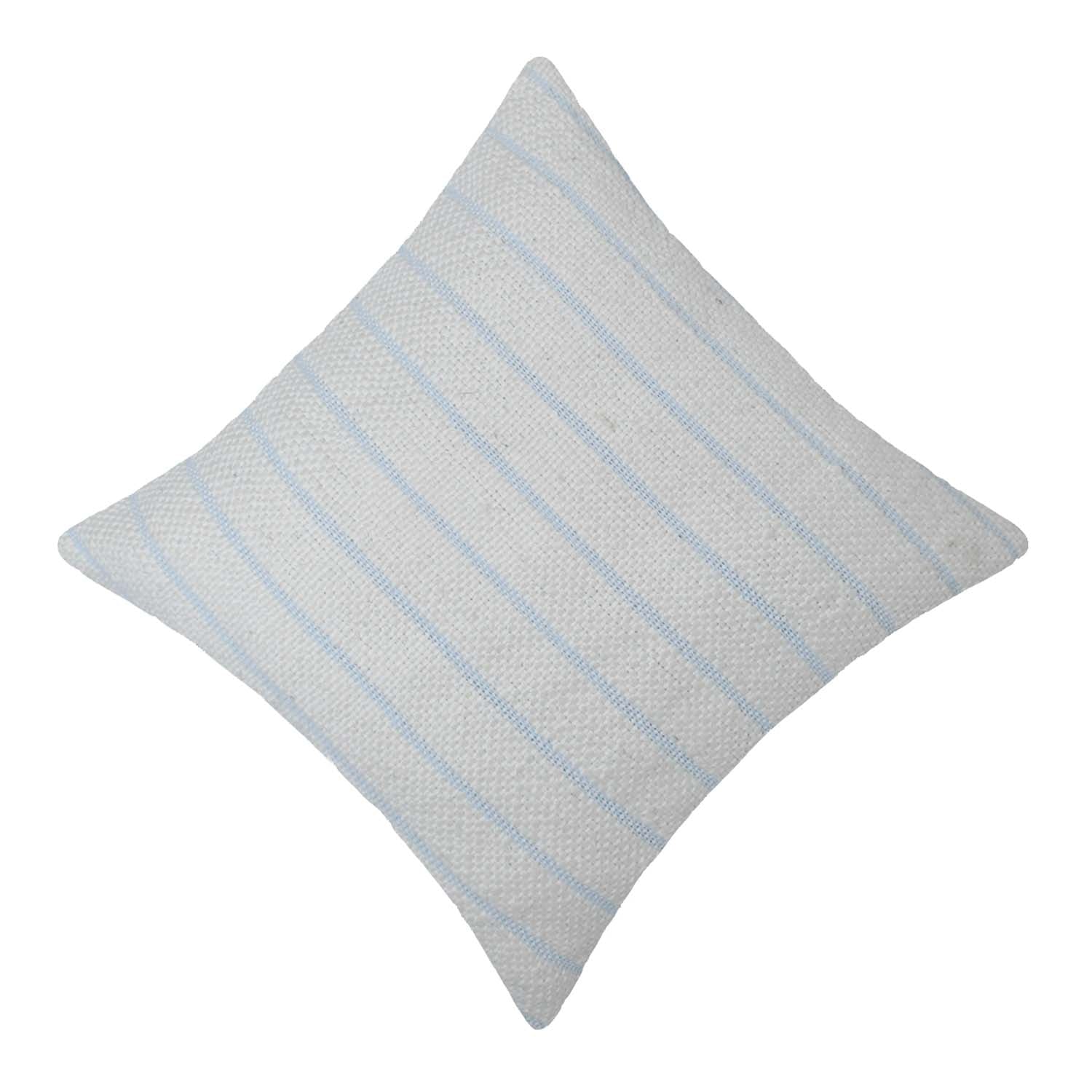Handwoven Cotton Striped Cushion Cover 45x45 cm | Textured Woven Throw Pillow Cover | White & Sky Blue | Modern Farmhouse & Coastal Home Décor