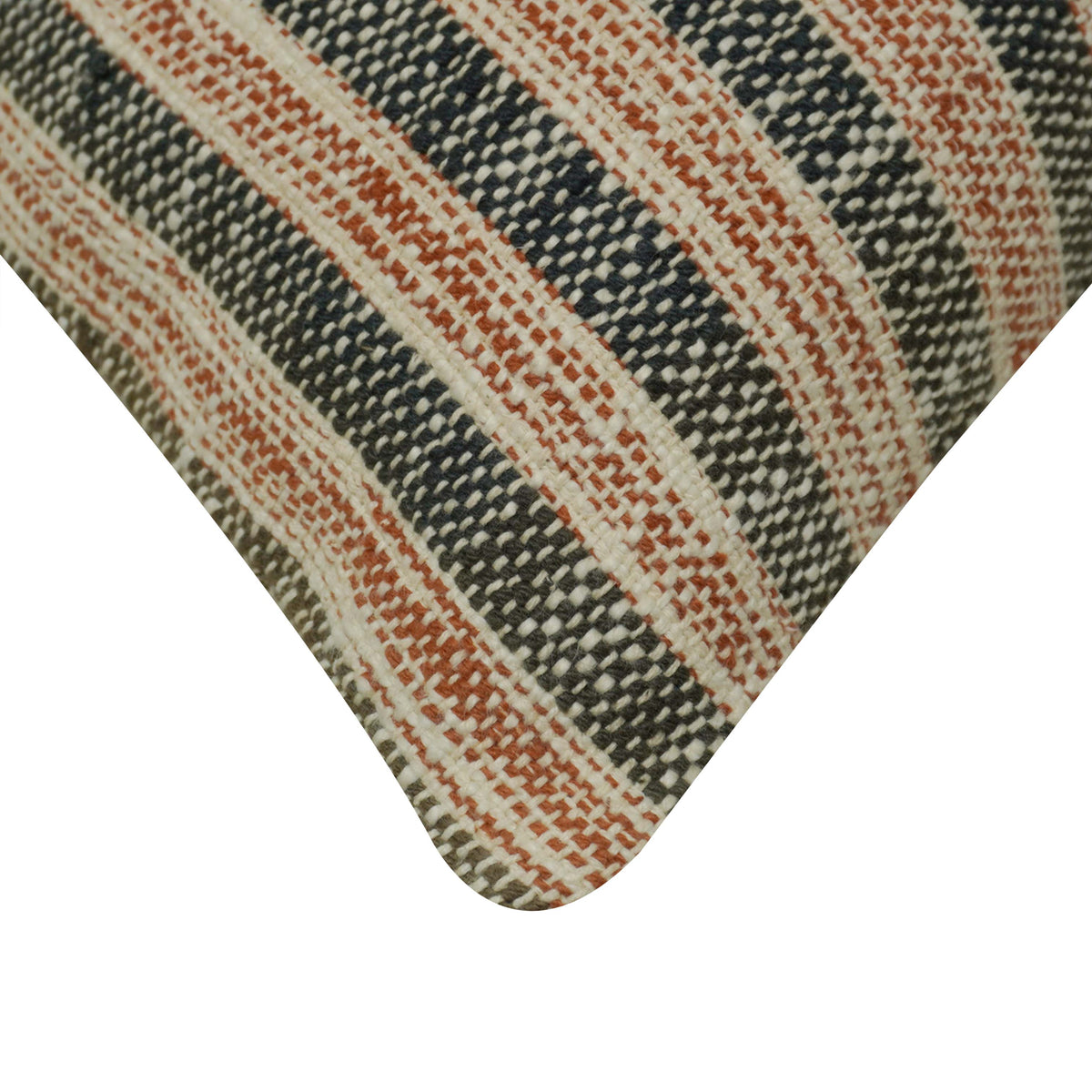 Handwoven Cotton Striped Cushion Cover 45x45 cm | Woven Textured Decorative Throw Pillow Cover | Rustic Farmhouse Sofa Cushion Cover | Concealed Zipper