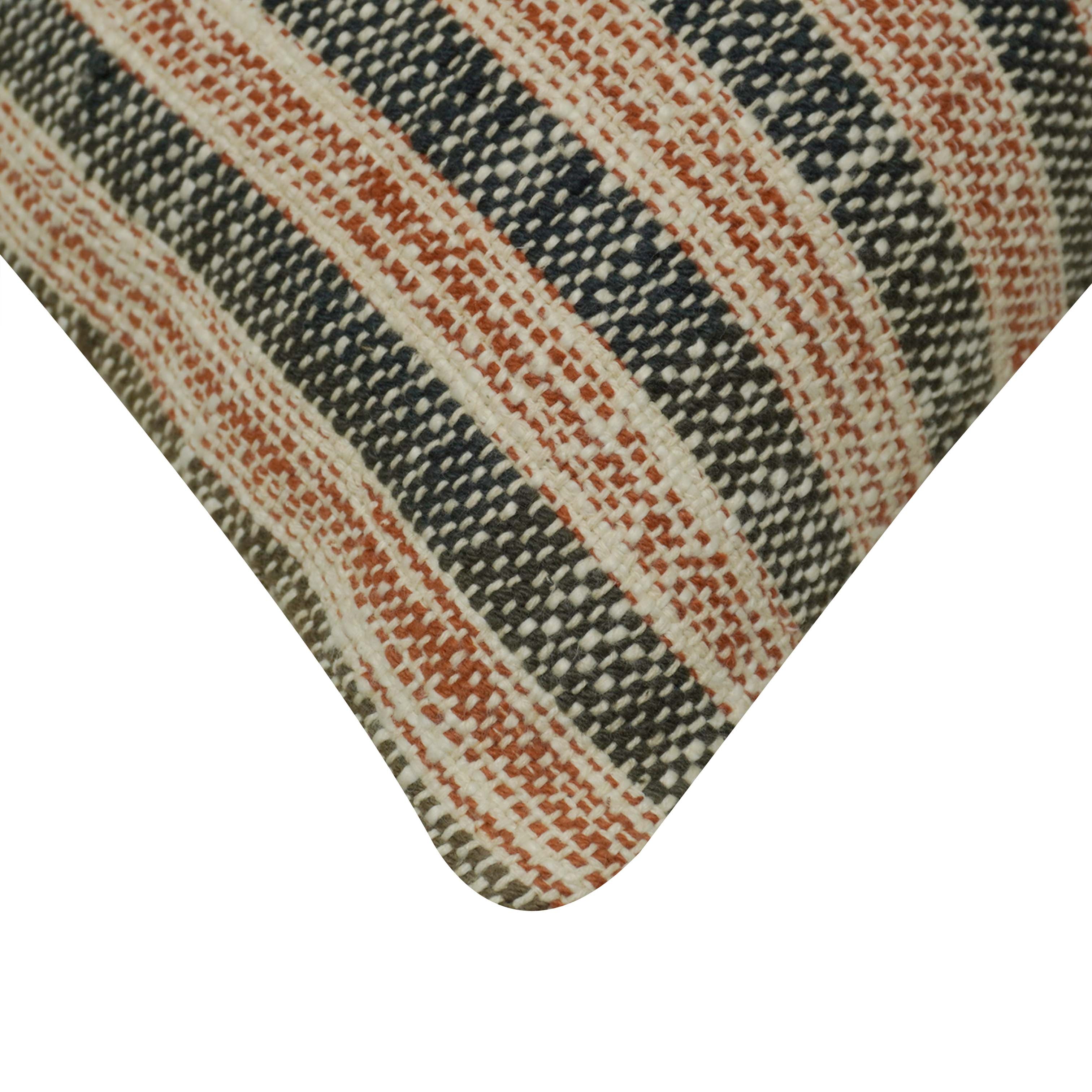 Handwoven Cotton Striped Cushion Cover 45x45 cm | Woven Textured Decorative Throw Pillow Cover | Rustic Farmhouse Sofa Cushion Cover | Concealed Zipper
