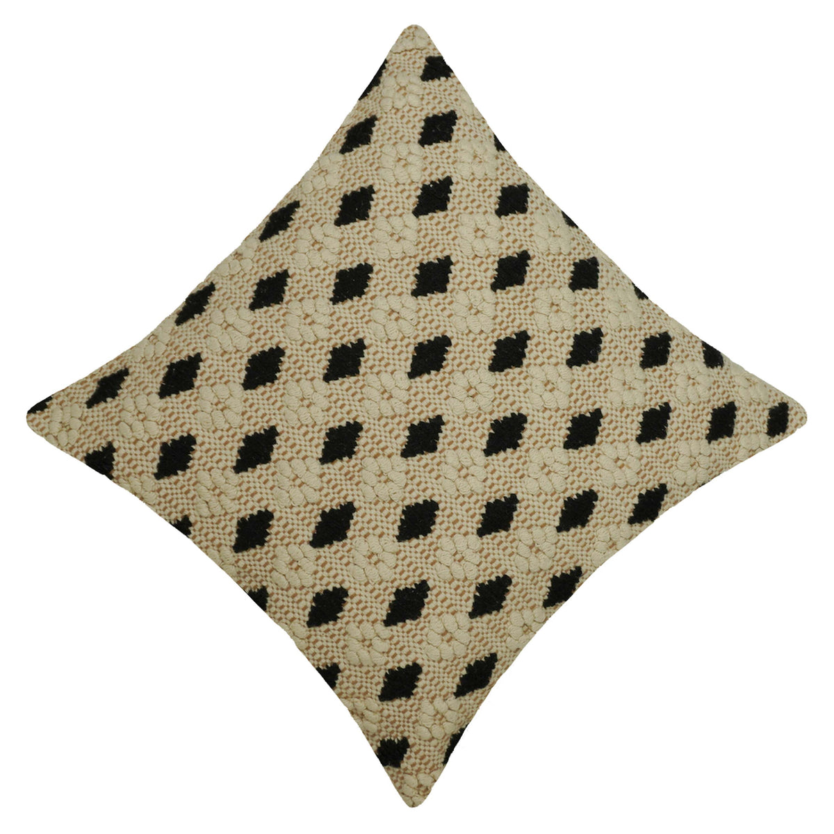 Handwoven Cotton Cushion Cover 45x45 cm | Black & Natural Geometric Textured Design | Boho Decorative Throw Pillow Cover | Hidden Zipper | Sofa & Bed Accent