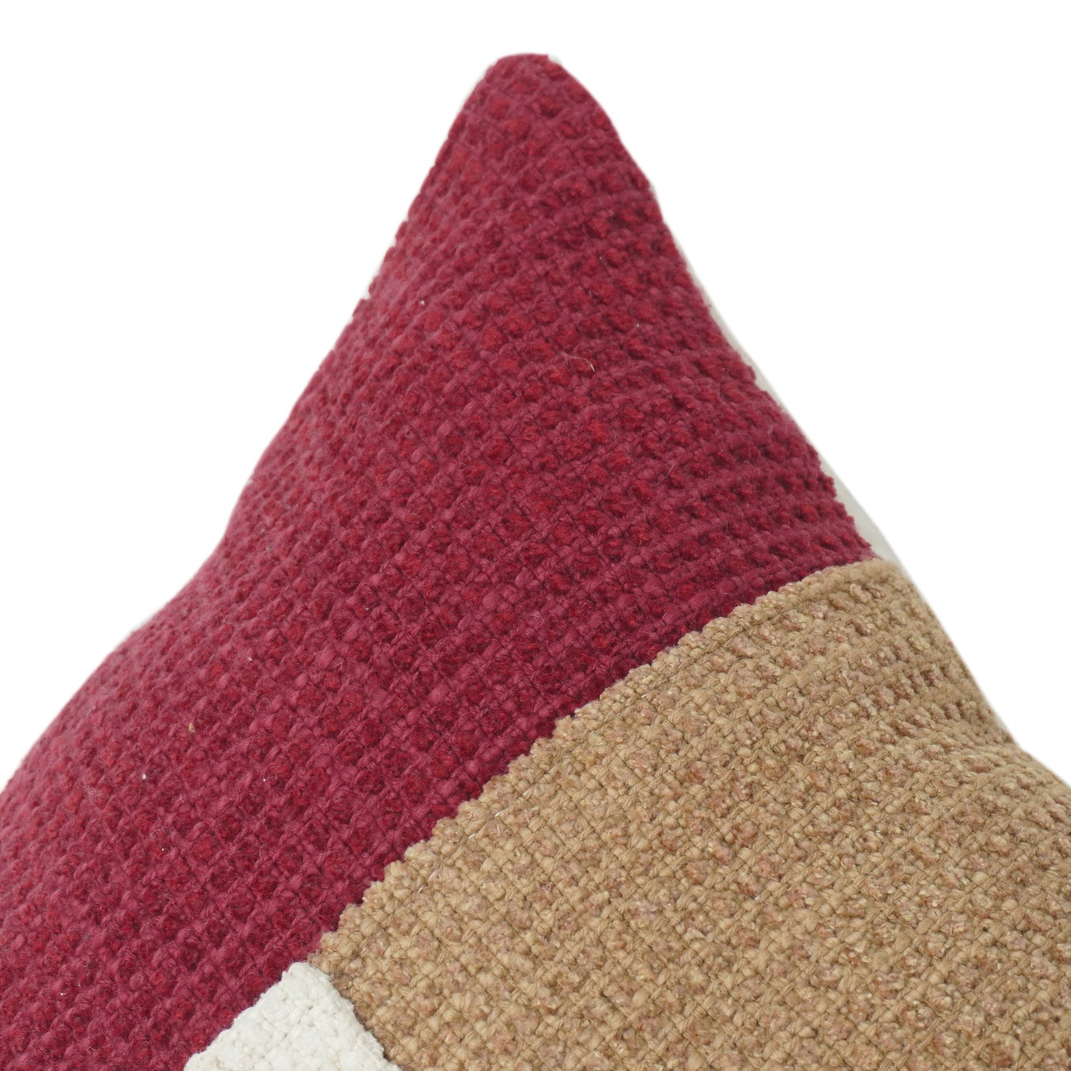 Modern Color Block Cotton Cushion Cover | Textured Woven Throw Pillow Cover in Rust, Beige & Ivory | Minimalist Home Décor Accent (18x18 Inch)