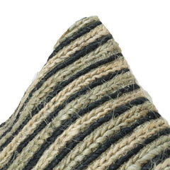 Handmade Jute Cotton Striped Cushion Cover | Black & Natural Textured Throw Pillow | 45x45 cm