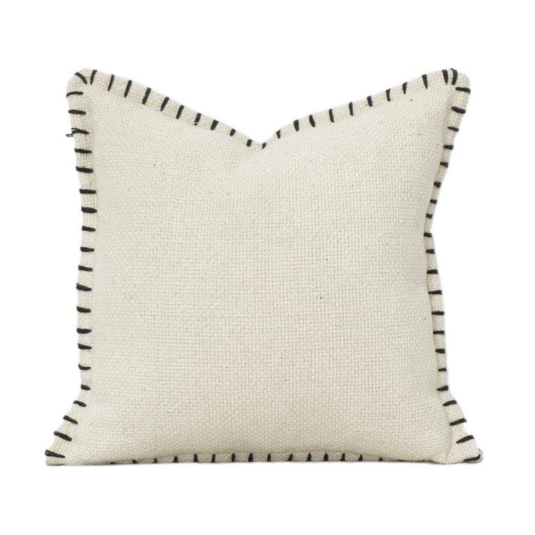 Minimalist Handwoven Cotton Cushion Cover with Contrast Blanket Stitch – 45x45 cm | Neutral Textured Decorative Pillow