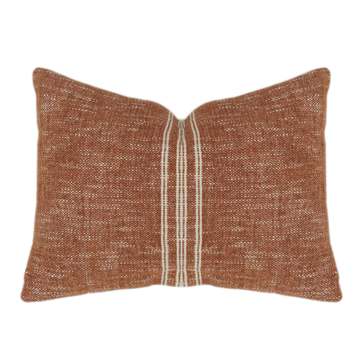 Rust & Ivory Handwoven Cotton Cushion Cover | Textured Stripe Design | 35 x 50 cm Lumbar Pillow - Bulk manufacturer & supplier from Panipat, India