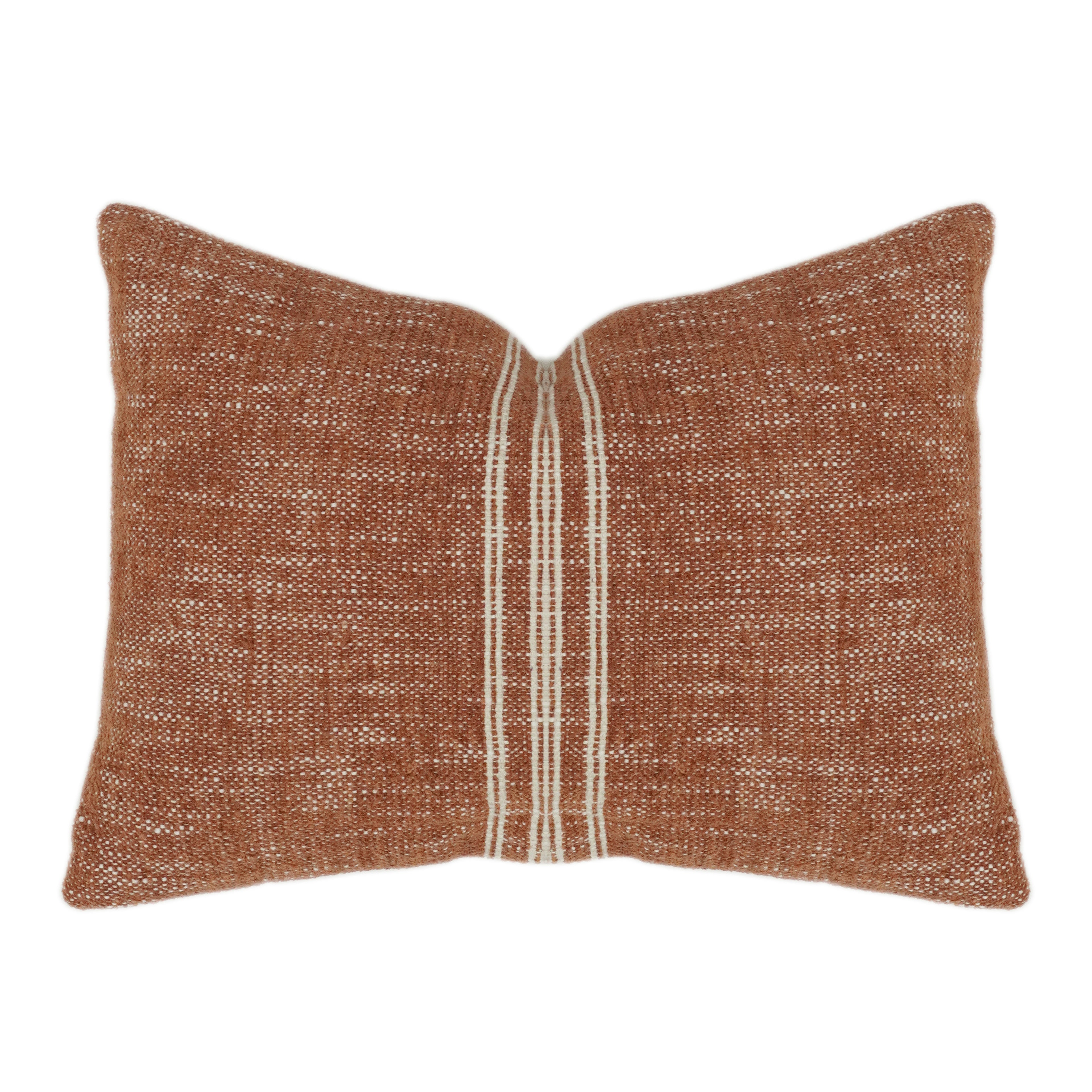 Rust & Ivory Handwoven Cotton Cushion Cover | Textured Stripe Design | 35 x 50 cm Lumbar Pillow