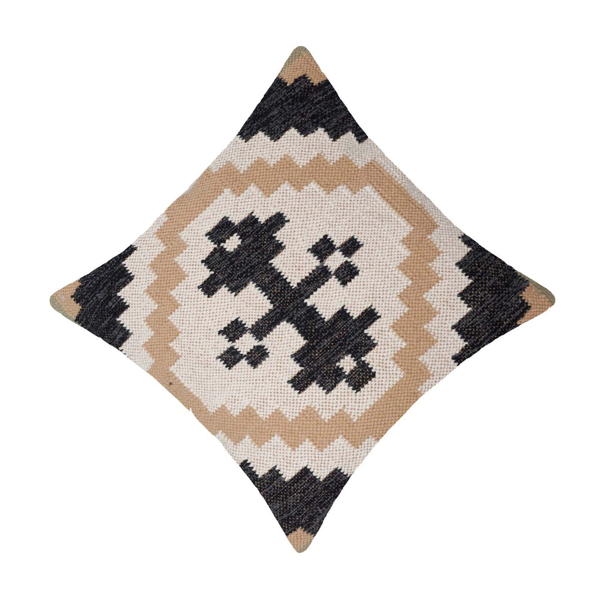Handwoven Cotton Cushion Cover 45x45 cm | Geometric Tribal Pattern | Woven Decorative Throw Pillow Cover | Boho Modern Home Décor | Concealed Zip - Bulk manufacturer & supplier from Panipat, India