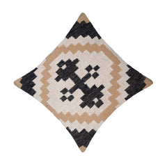 Handwoven Cotton Cushion Cover 45x45 cm | Geometric Tribal Pattern | Woven Decorative Throw Pillow Cover | Boho Modern Home Décor | Concealed Zip