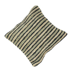 Handmade Jute Cotton Striped Cushion Cover | Black & Natural Textured Throw Pillow | 45x45 cm